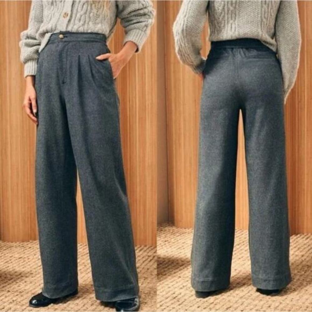 Faherty 4 Dream Flannel Grey Wide Pleat‎ Trousers Pants
